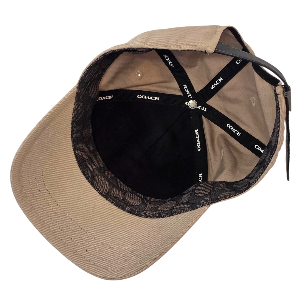 Coach New York Tan Baseball Cap Embroidered Logo Leather Strap Metal Hardware - Picture 7 of 16